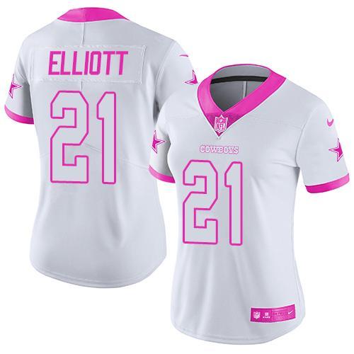 2016 Nike Dallas Cowboys 21 Ezekiel Elliott White Pink Women Stitched NFL Limited Rush Fashion Jersey
